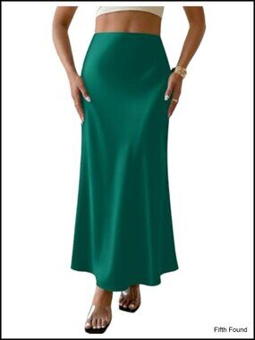Satin Maxi Skirt High Waisted A-Line Flowy Formal Skirt